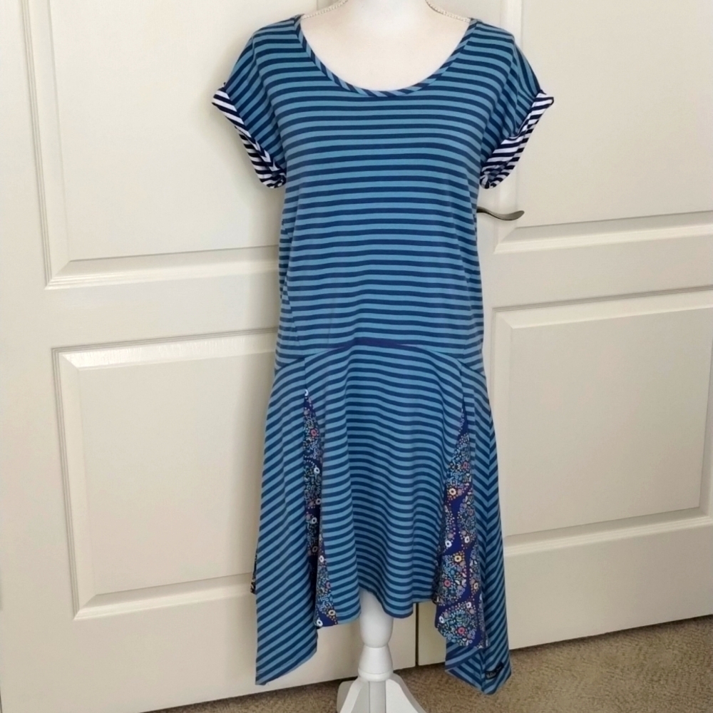 Matilda Jane Midi Size Medium blue stripes and floral drop waist Flowy